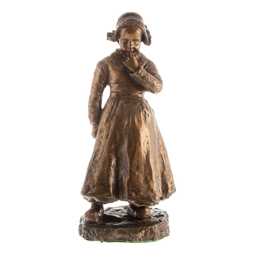 Appraisal: Dutch School th Century Peasant Girl Bronze Contemplative young girl