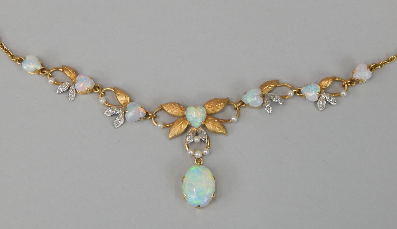 Appraisal: An ct gold and opal set necklace c 's 's