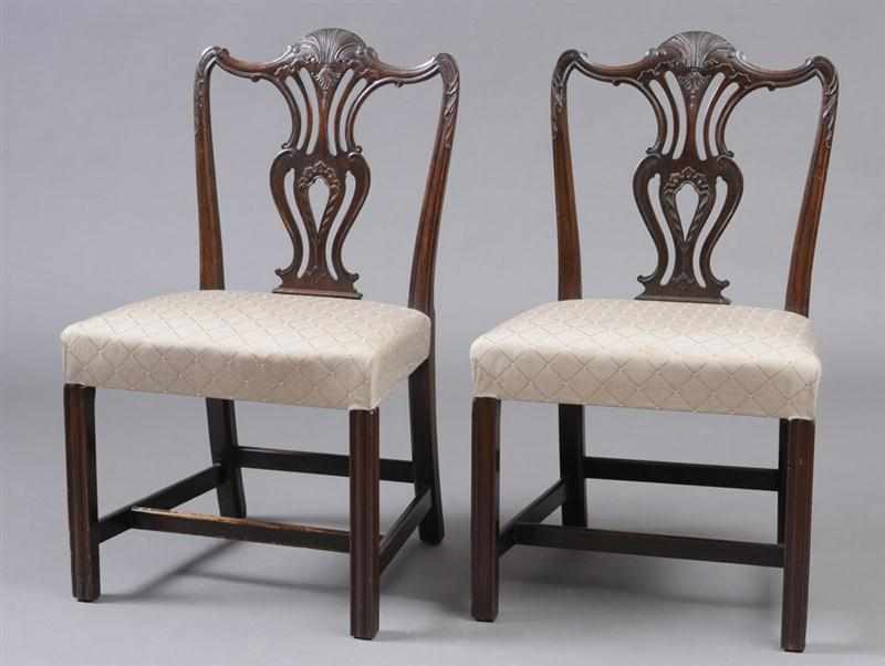 Appraisal: PAIR OF GEORGE III STYLE CARVED MAHOGANY SIDE CHAIRS Each