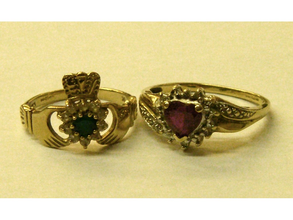 Appraisal: Two ct stone set Claddagh rings