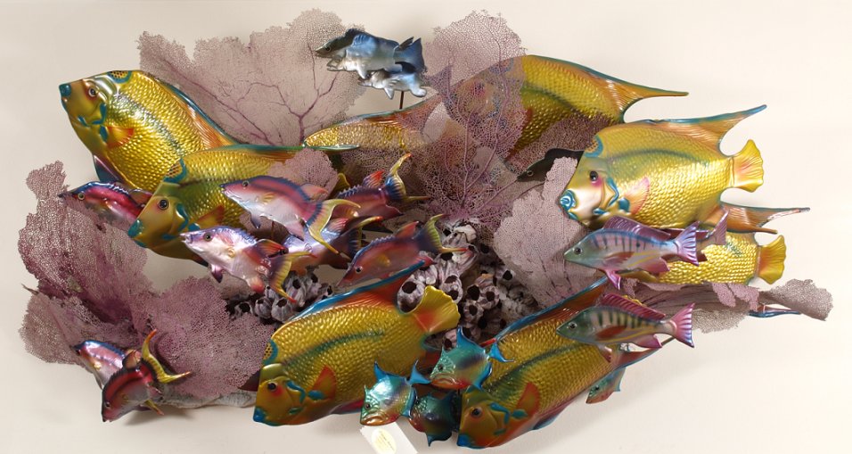 Appraisal: JERE TROPICAL FISH WALL HANGING Approx '' h x ''