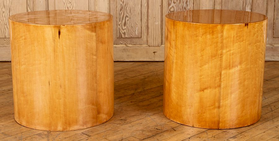 Appraisal: PAIR CYLINDRICAL WOOD END TABLES A pair of cylindrical wood