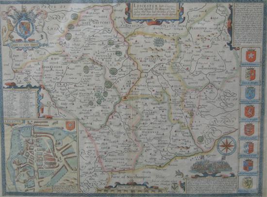 Appraisal: John Speed Hand coloured engraved map Leicester Countie and Citie