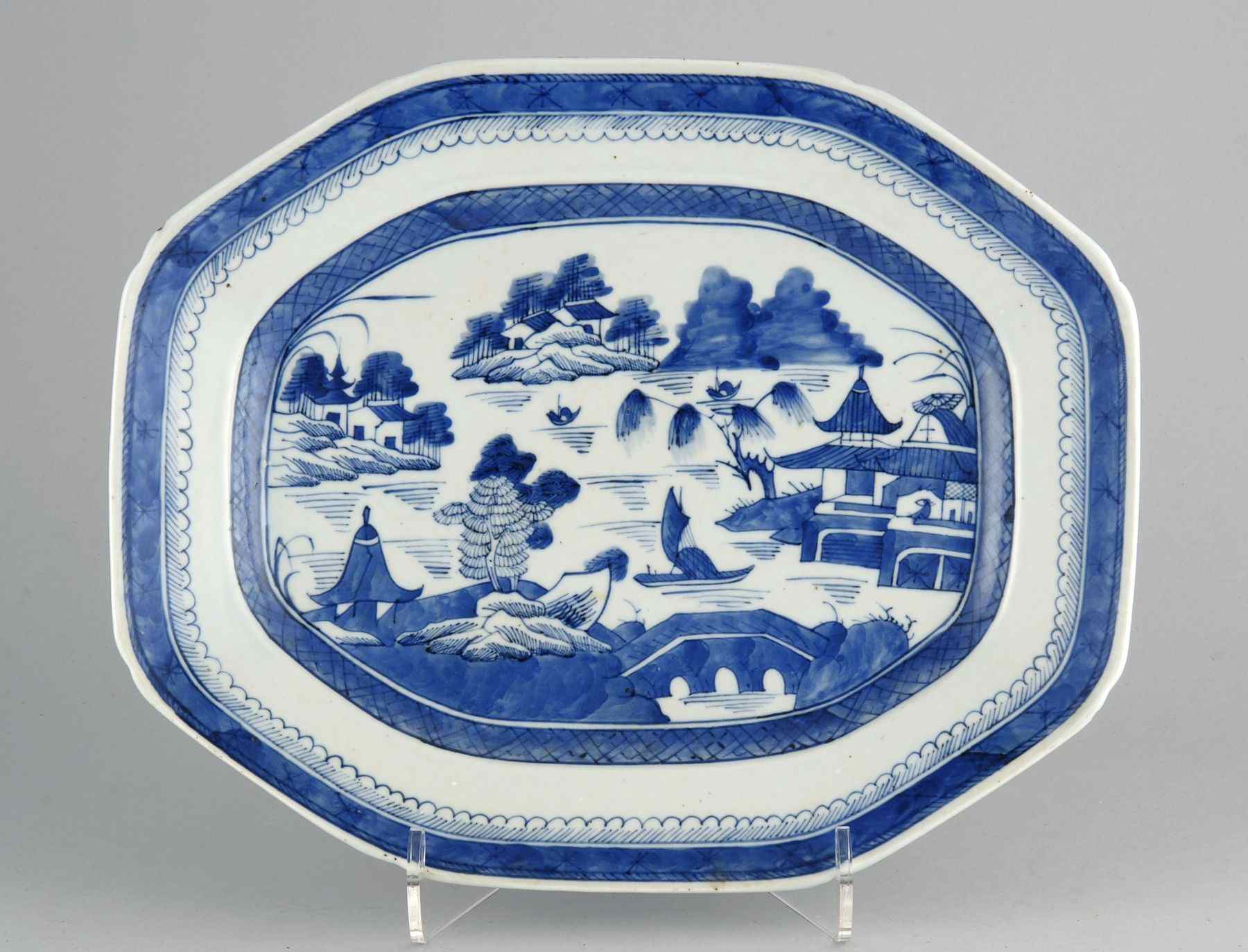 Appraisal: CHINESE EXPORT CANTON PORCELAIN OCTAGONAL PLATTEREarly th CenturyIn blue and