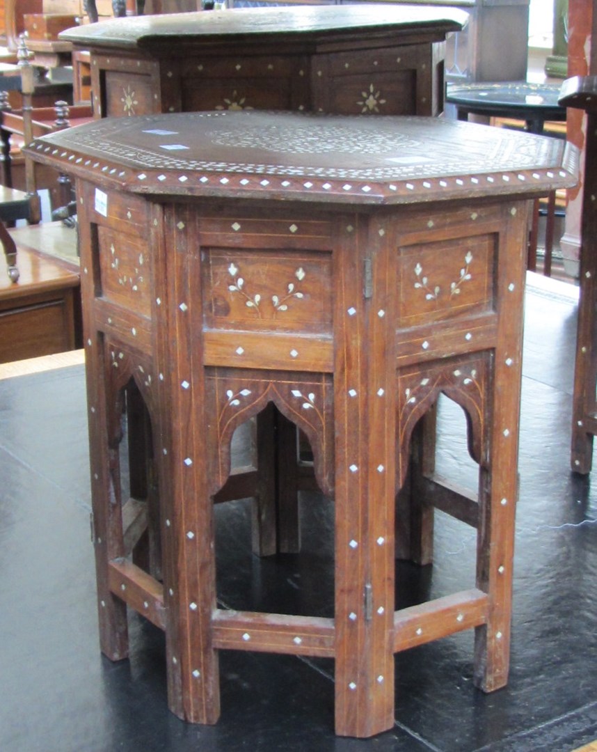 Appraisal: Three various early th century Eastern bone inlaid octagonal occasional