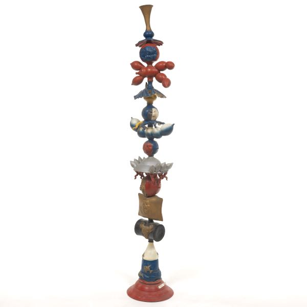 Appraisal: DAVID BATZ AMERICAN - x x Painted Totem Unglazed porcelain