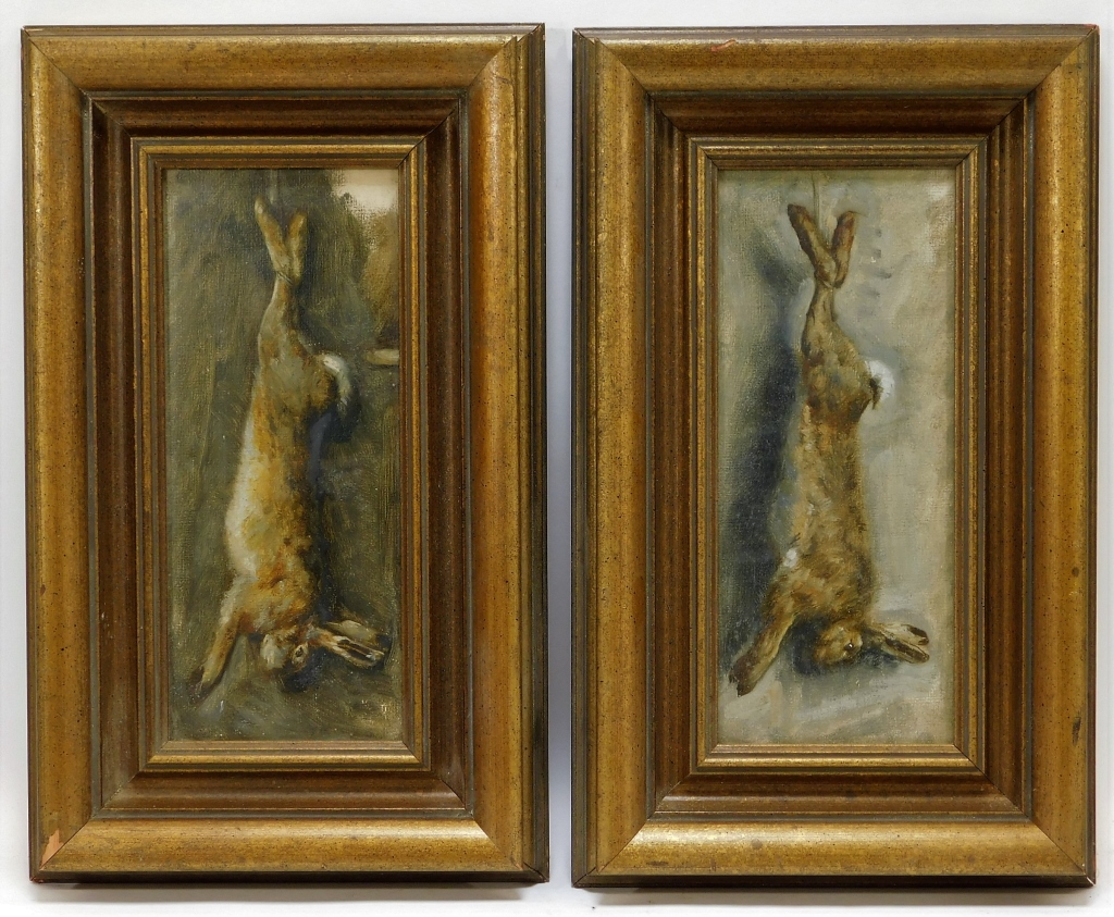 Appraisal: PR RABBIT GAME HUNTING TROPHY PAINTINGS Europe th CenturyNaturalistic depiction