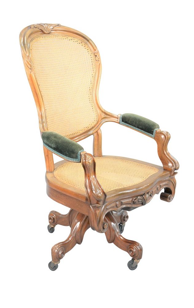 Appraisal: Victorian Walnut Swivel Office Chair with caned back and seat