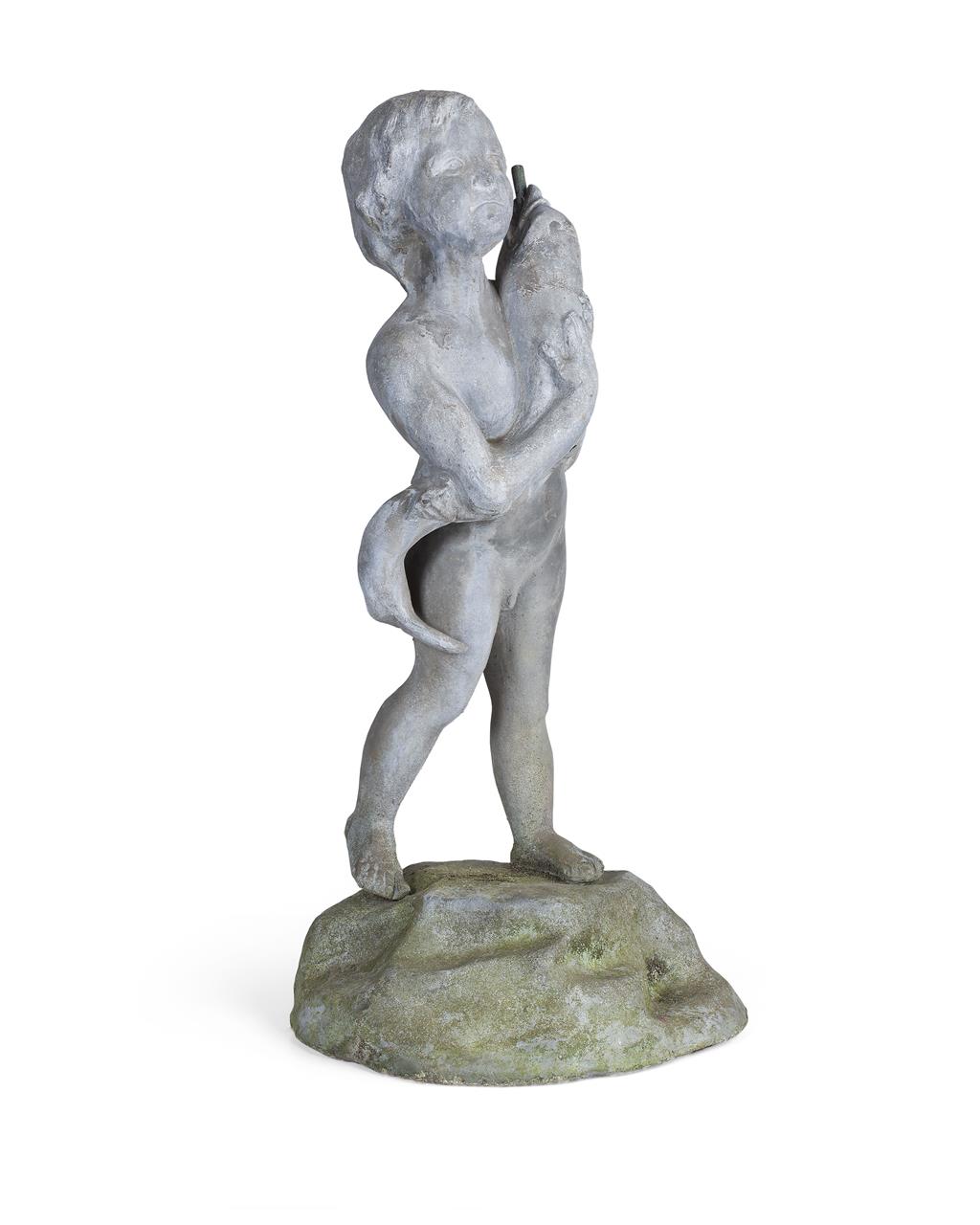 Appraisal: LEAD FIGURAL FOUNTAIN modelled as a boy standing on a