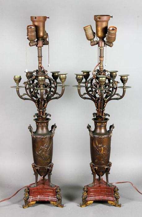 Appraisal: - Pair th C Bronze Candelabra Pair th century bronze