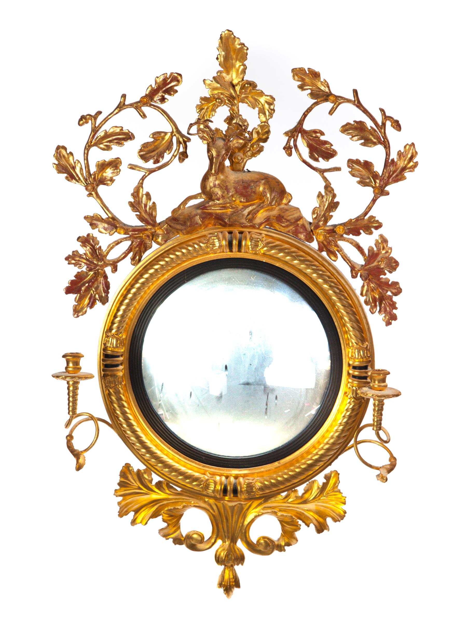 Appraisal: ENGLISH REGENCY GIRANDOLE MIRROR Early th century Round wooden frame