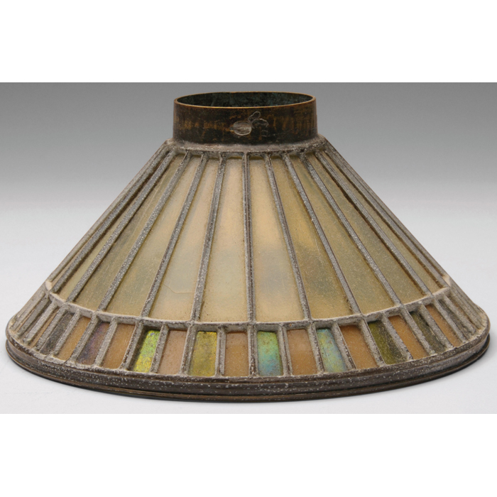 Appraisal: Prairie School shade bronzed metal with colorful glass segments in