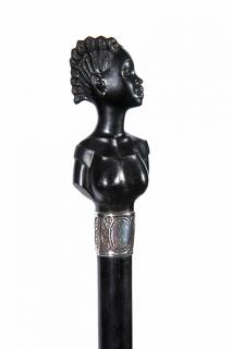 Appraisal: Ebony Black Lady- Early th Century- A carved ebony handle