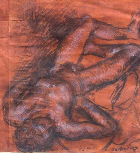 Appraisal: Duncan Grant - Reclining male nude Chalks and red wash