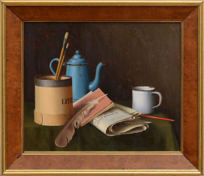 Appraisal: GERALD NORDEN - STILL LIFE WITH BLUE COFFEE POT AND