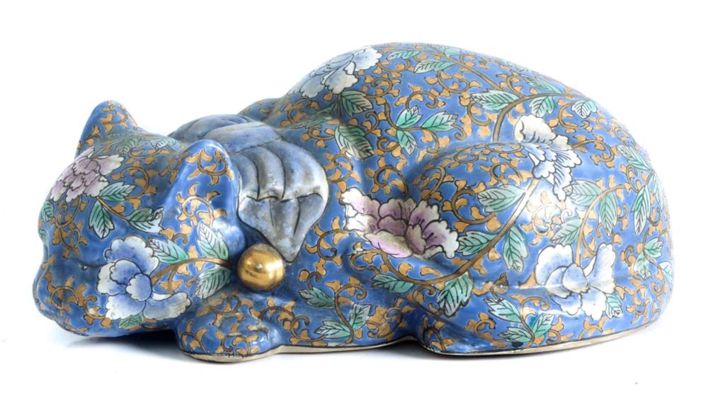 Appraisal: VINTAGE JAPANESE KUTANI PORCELAIN SLEEPING CATLarge vintage Japanese ceramic hand