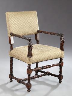 Appraisal: Renaissance Style Carved Walnut Armchair th c the rectangular upholstered