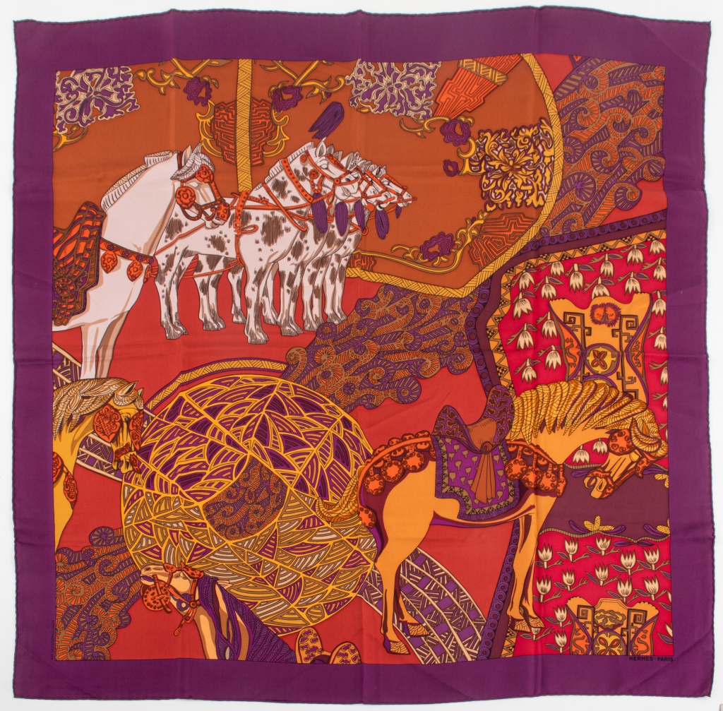 Appraisal: ANNIE FAIVRE HERMES ART DES STEPPES SILK SCARF Vintage Annie