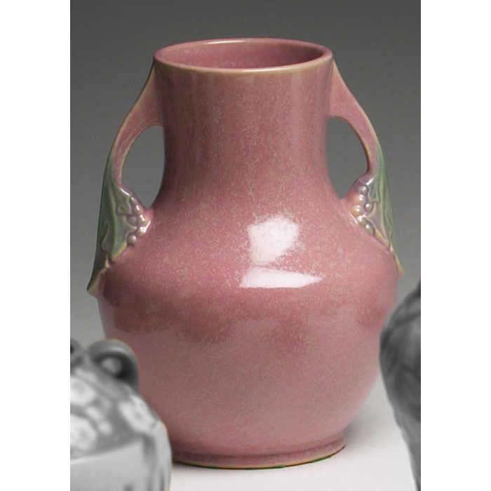 Appraisal: Roseville Tuscany vase large double handled shape in pink w