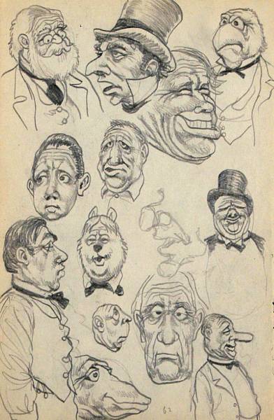 Appraisal: A Robert Crumb pencil drawing of various characters on both