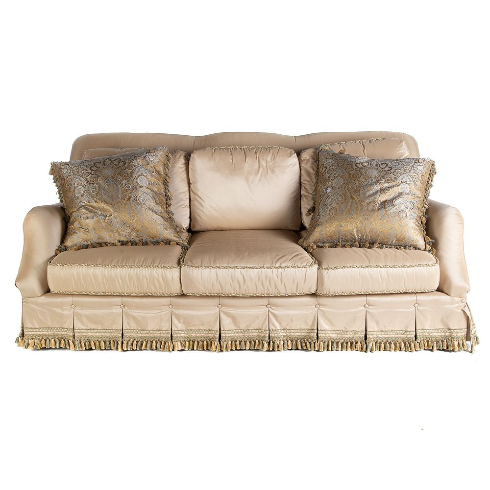 Appraisal: Harden Contemporary -Cushion Upholstered Sofa With tasseled upholstery in H