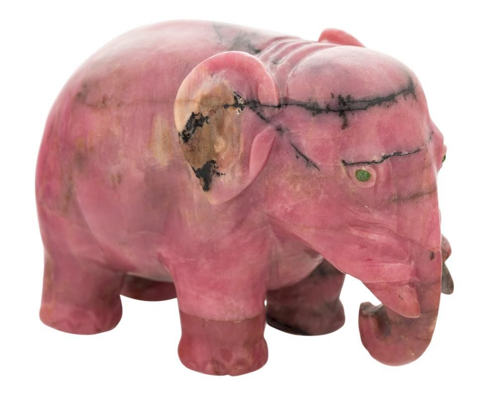 Appraisal: A RUSSIAN RHODONITE MODEL OF AN ELEPHANT CIRCA A RUSSIAN