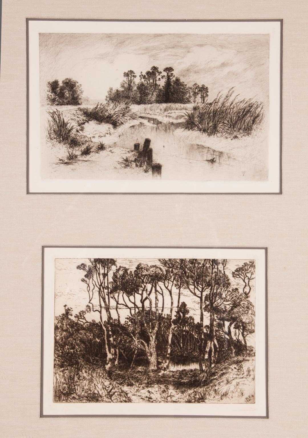 Appraisal: Thomas Moran and Mary Moran two etchings Thomas Moran American