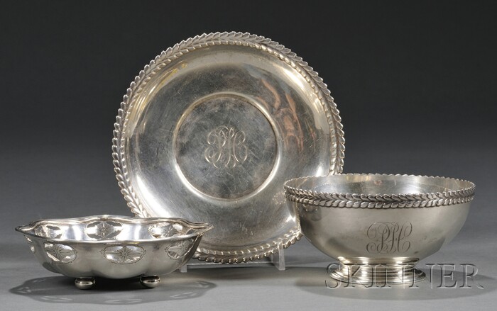 Appraisal: Tiffany Co Silver Dish and Bowl with Saucer Sterling silver