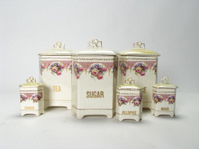 Appraisal: Antique spice set pieces all with lids marked Czechoslovakia three