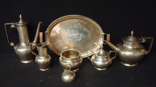 Appraisal: Shreve Co Sterling tea set pcs Arts Crafts hand hammered