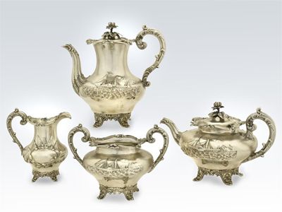 Appraisal: Nautical Interest An early Victorian embossed four piece tea and