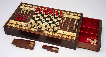 Appraisal: A TH CENTURY ANGLO-INDIAN ROSEWOOD GAMES COMPENDIUM the top with