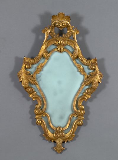 Appraisal: Italian Carved and Gilded Wood Looking Glass of cartouche form