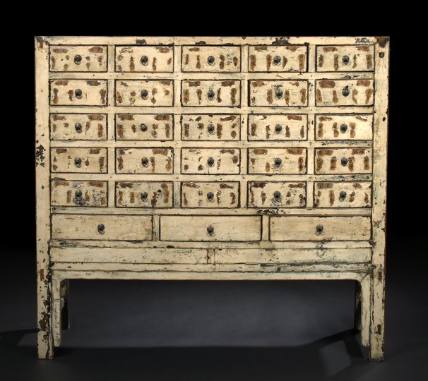 Appraisal: Unusual Chinese Painted Wood Apothecary Cabinet second half th century