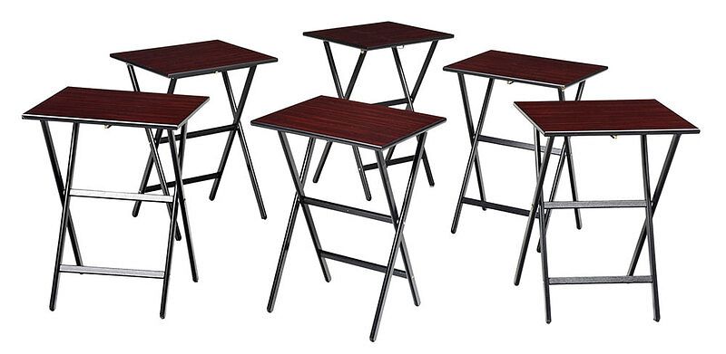 Appraisal: Set Six Contemporary Black Lacquered Tables st century each with