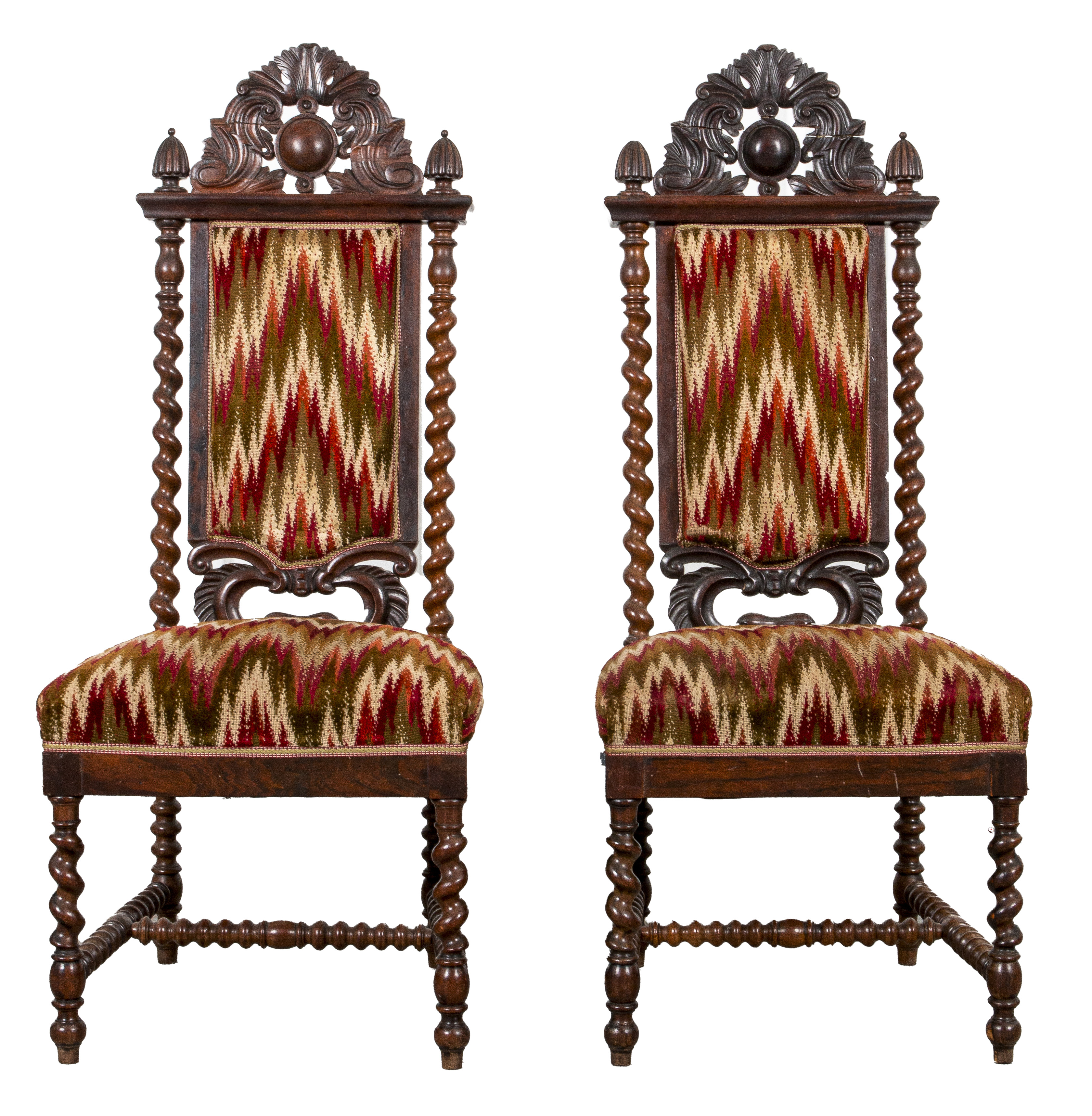 Appraisal: CONTINENTAL BAROQUE STYLE OAK SIDE CHAIRS Pair of Continental Baroque