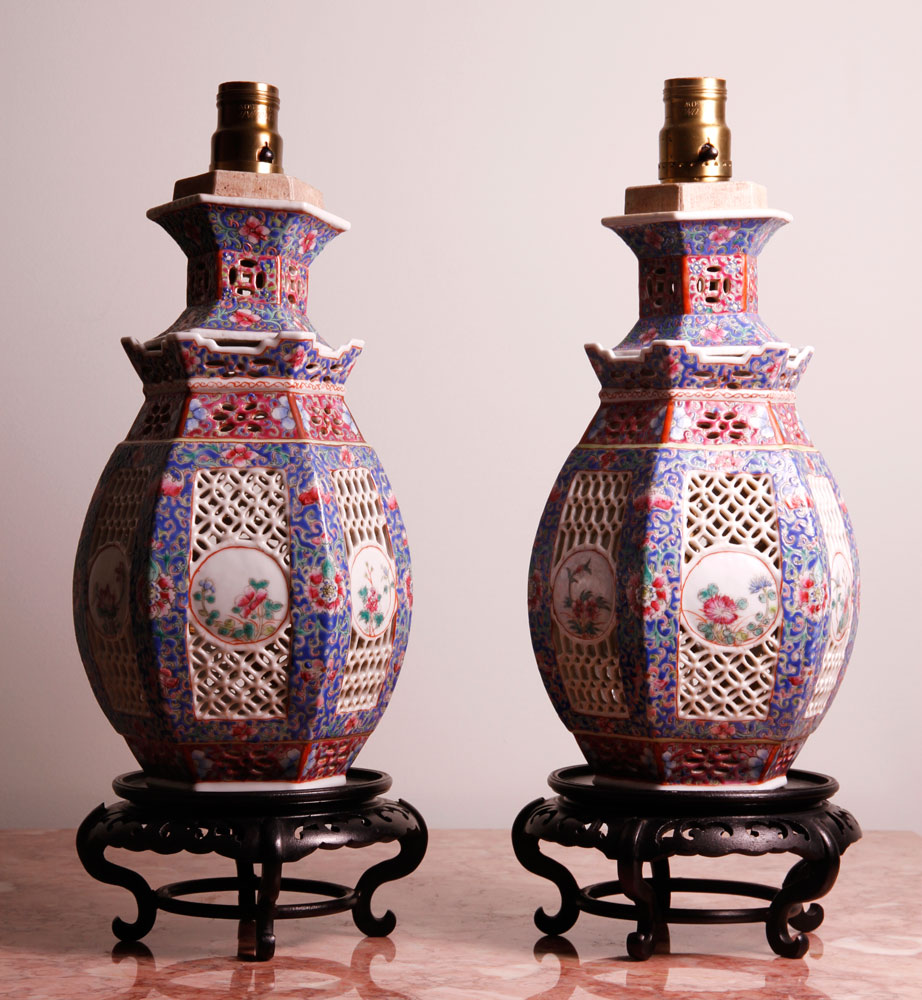 Appraisal: A - Chinese Republic Period Wedding Lamps Chinese Republic period