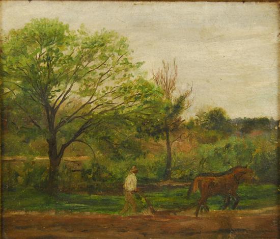 Appraisal: ATTRIBUTED TO EDWARD MITCHELL BANNISTER American - MAN PLOWING oil