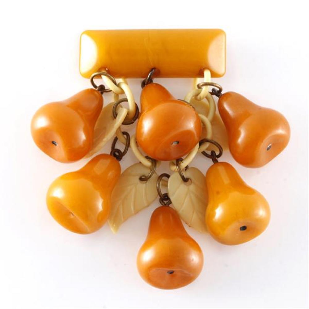 Appraisal: RARE VINTAGE BAKELITE DANGLING FRUIT BAR PIN WITH SIX BUTTERSCOTCH