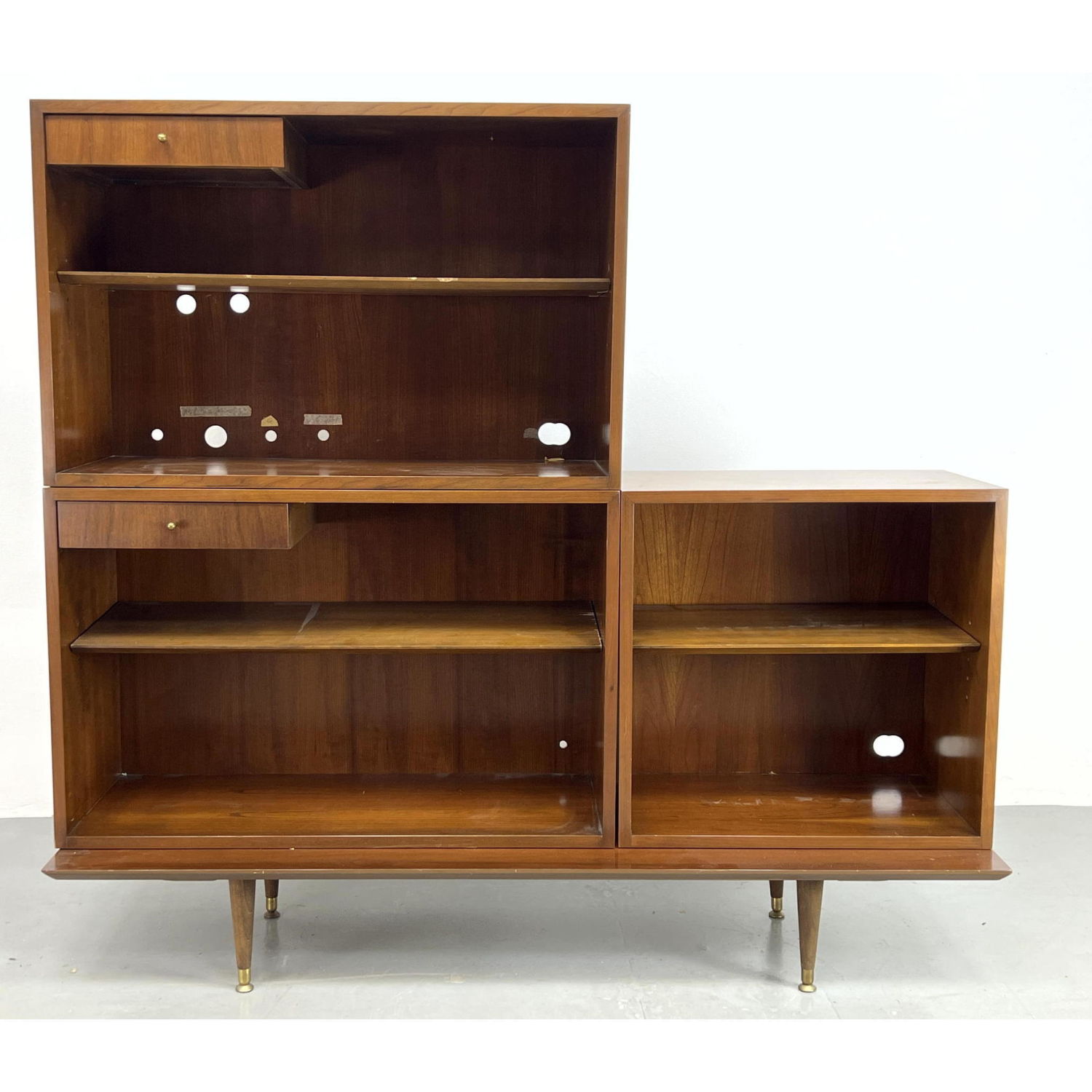 Appraisal: Mid Century Modern Cabinets on Bench Base Section Cabinet with