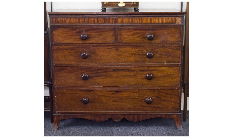 Appraisal: Early Victorian Chest Of Drawers Mahogany Chest Comprising Inlaid Frieze