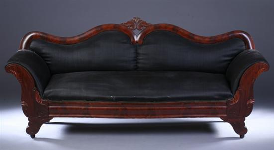 Appraisal: AMERICAN EMPIRE MAHOGANY SOFA th century with black horse hair