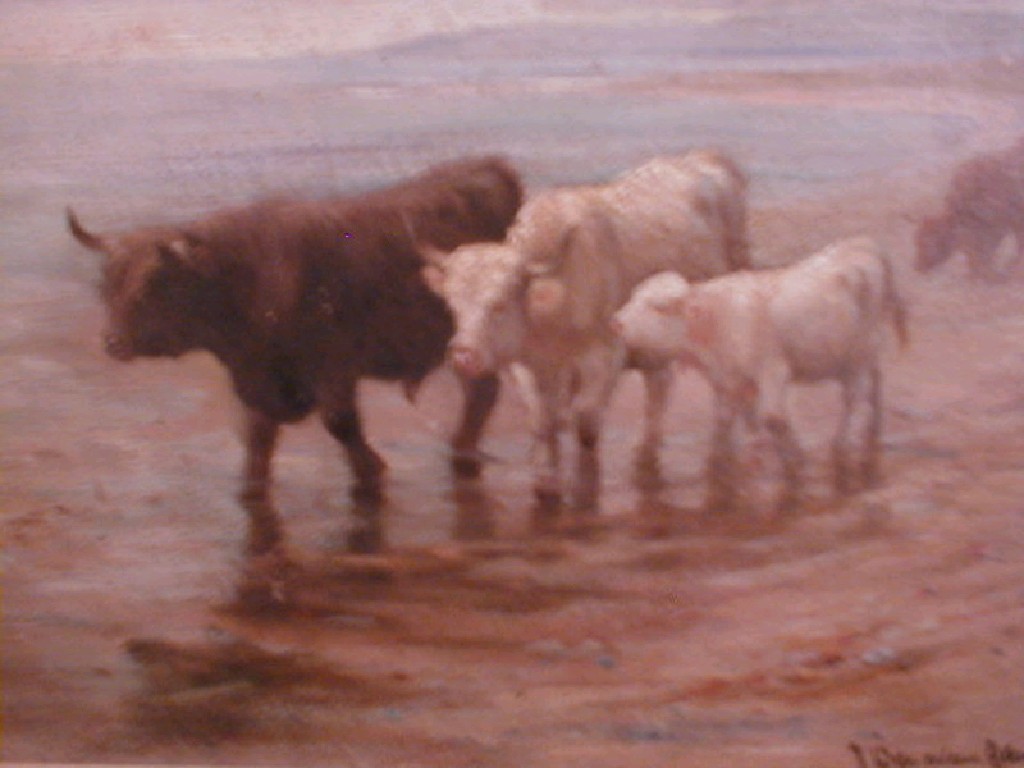 Appraisal: Joseph Denovan Adam - Cattle on the shore oil on