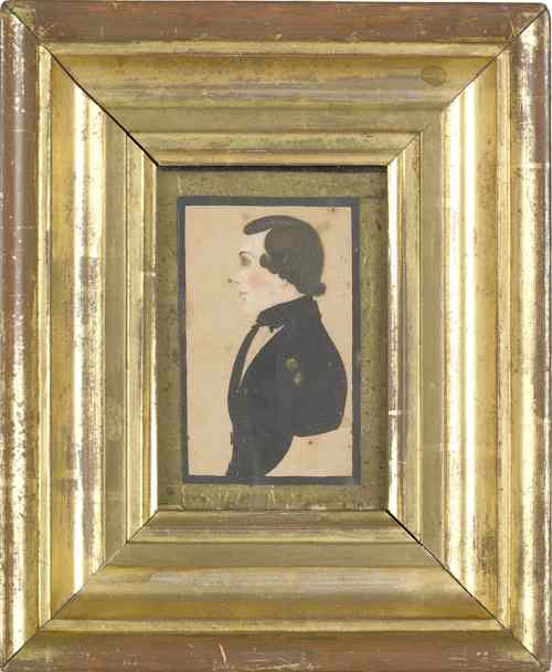 Appraisal: American watercolor and gold foil miniature profile portrait of a