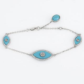 Appraisal: Approx Carat Diamond Turquoise and Karat White Gold Bracelet Stamped