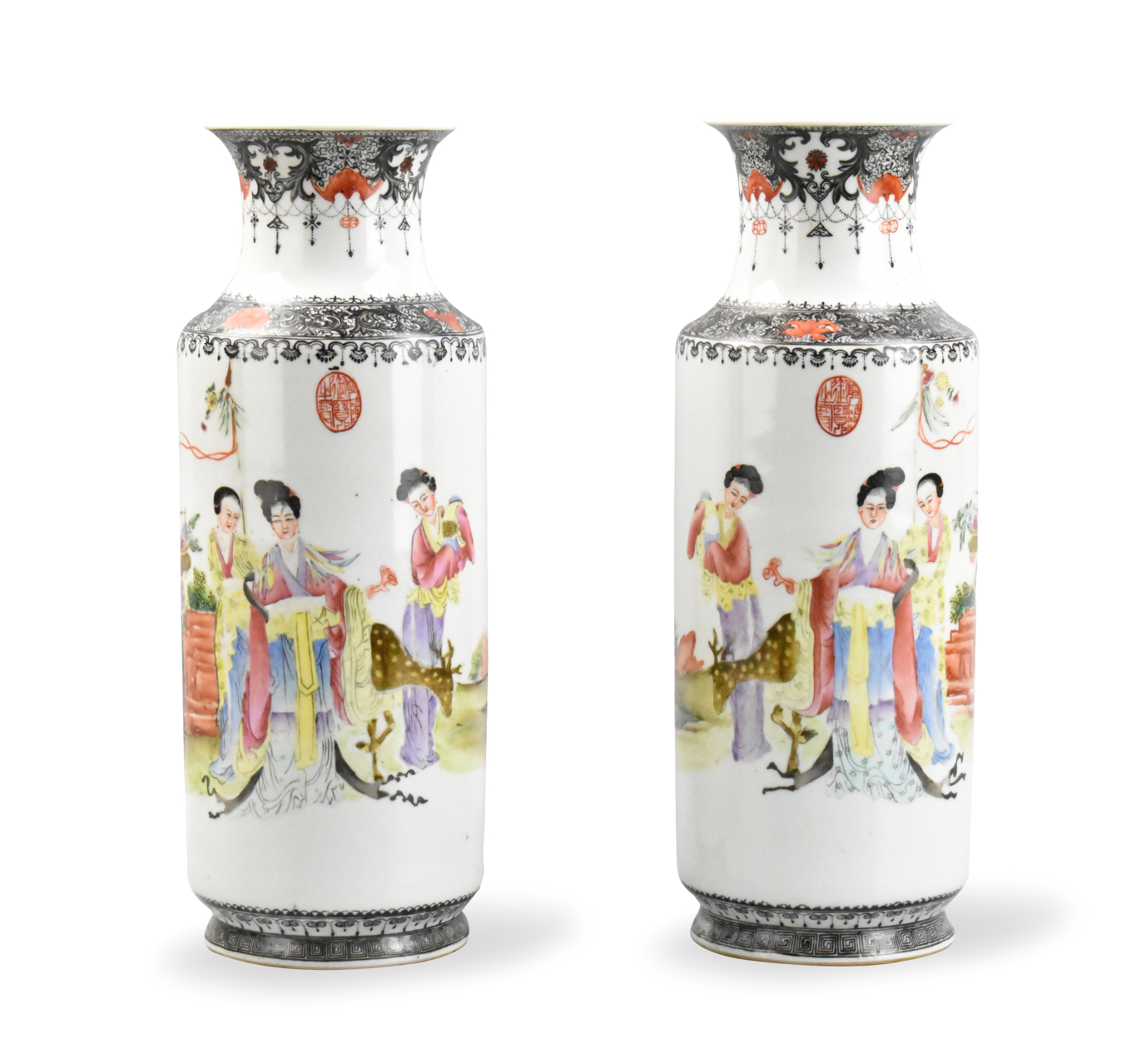 Appraisal: A pair of Chinese famille rose vases with figures dating