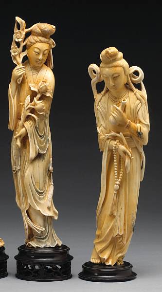 Appraisal: Two tinted ivory figures First half of th Century The