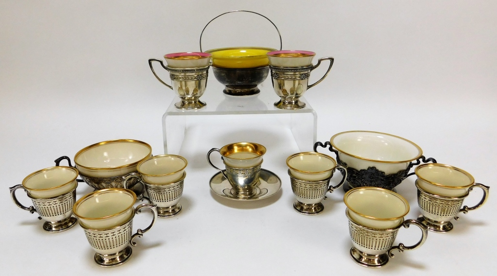 Appraisal: PC AMERICAN BELLEEK SILVERPLATE TEACUP GROUP United States th CenturyIncludes