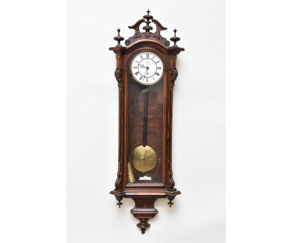 Appraisal: Walnut regulator clock with porcelain dial h x w x