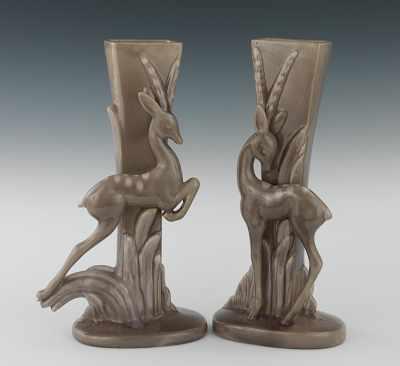 Appraisal: A Pair of Glazed Pottery Deer Garnitures by Royal Haeger